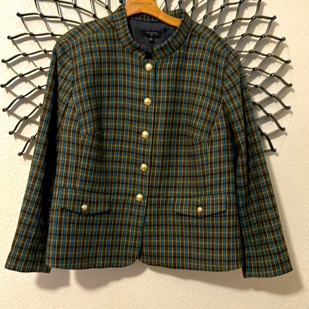 Talbots NWT plus size Shetland Officer jacket, green ape plaid, size 20w
